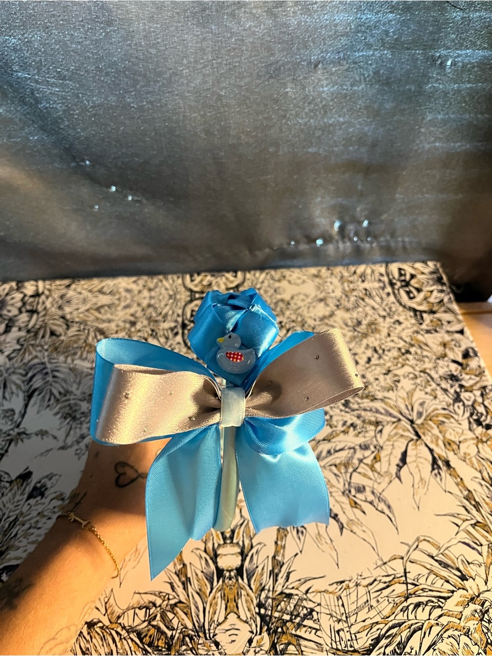 Handmade Blue and Silver Bow Headband for Kids